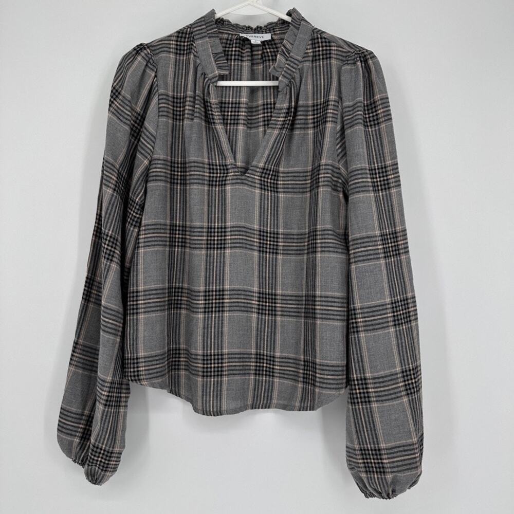 Evereve Blouse Womens SMALL Preppy Dark Academia Normcore Office Career Gray